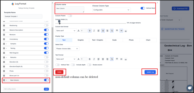 Update Log New Column can be deleted